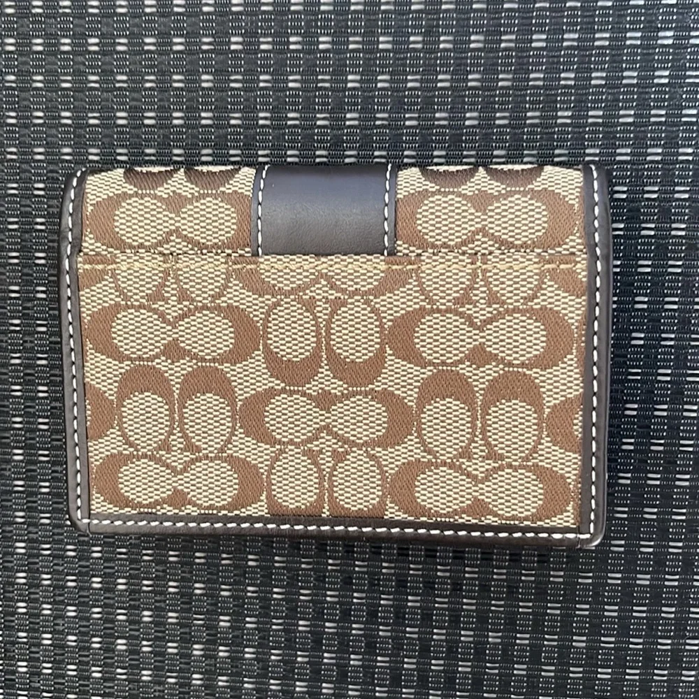 Coach brown leather and coated canvas bifold wallet for men NEW